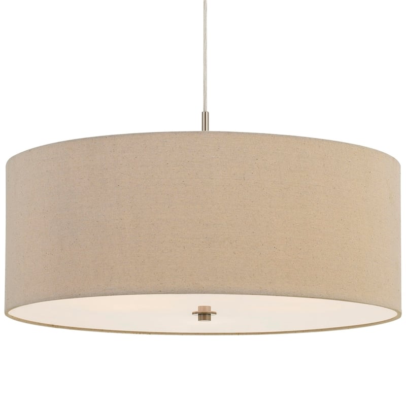 60W x 3 Drum Shade Pendant Fixture- Beige and Silver