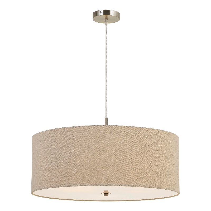 60W x 3 Drum Shade Pendant Fixture- Beige and Silver