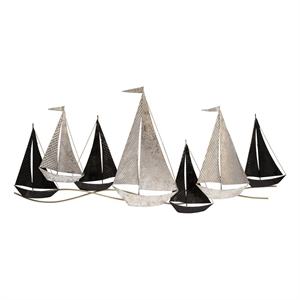 Wall Decor with Metal Sailboats- Black and Silver