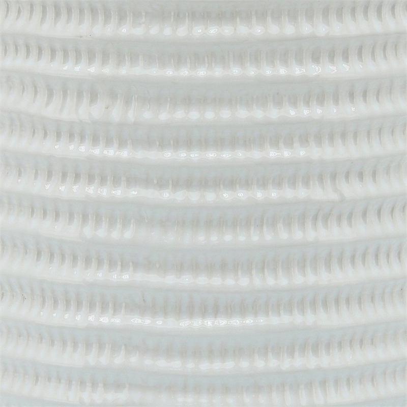 Ceramic Planter with Textured Pattern and Wooden Stand- White