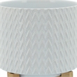 Ceramic Planter with Chevron Pattern and Wooden Stand- Small- White