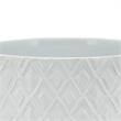 Ceramic Planter with Diamond Pattern and Wooden Stand- White