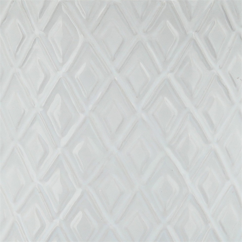 Ceramic Planter with Diamond Pattern and Wooden Stand- White