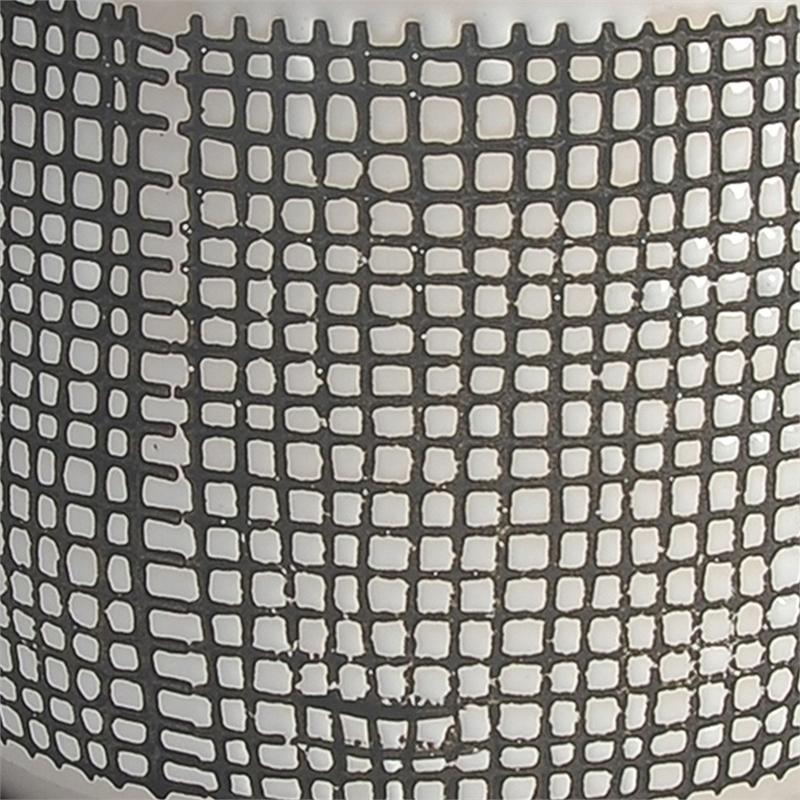 Ceramic Planter with Mesh Design and Saucer- Gray