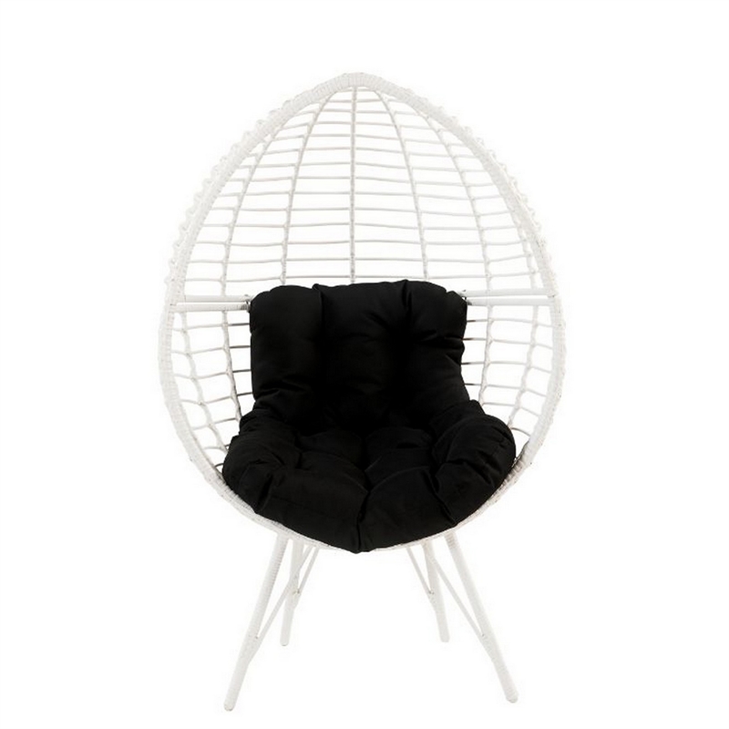 Wicker Patio Lounge Chair with Angled Metal Legs- White