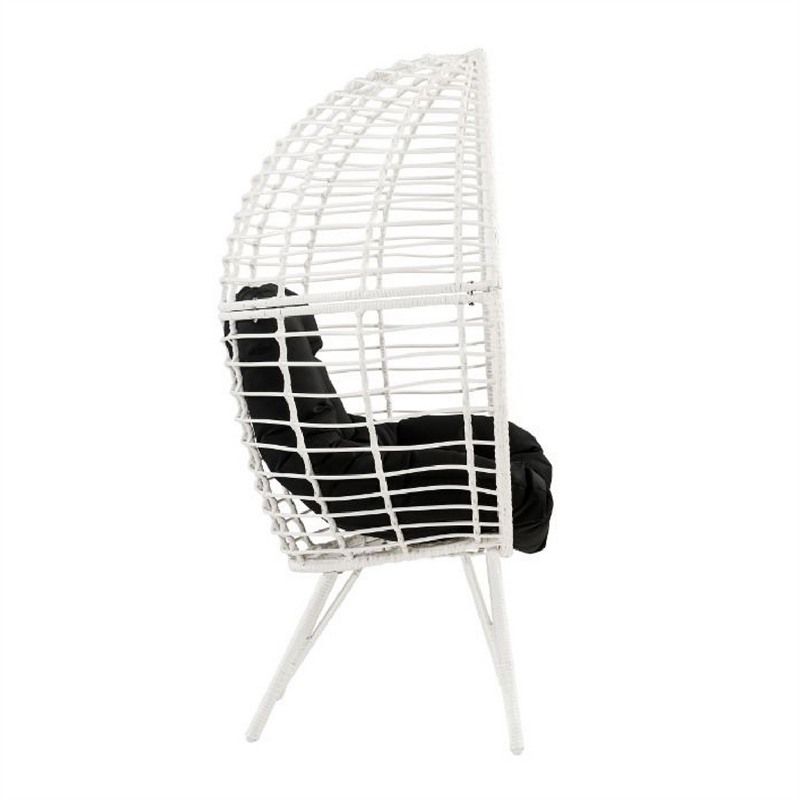 Wicker Patio Lounge Chair with Angled Metal Legs- White