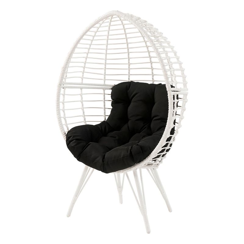 Wicker Patio Lounge Chair with Angled Metal Legs- White