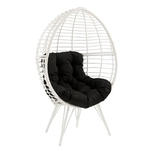 Wicker Patio Lounge Chair with Angled Metal Legs- White