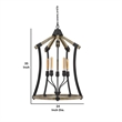 5 Bulb Pendant Fixture with Wooden and Metal Frame- Brown and Black