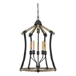 5 Bulb Pendant Fixture with Wooden and Metal Frame- Brown and Black