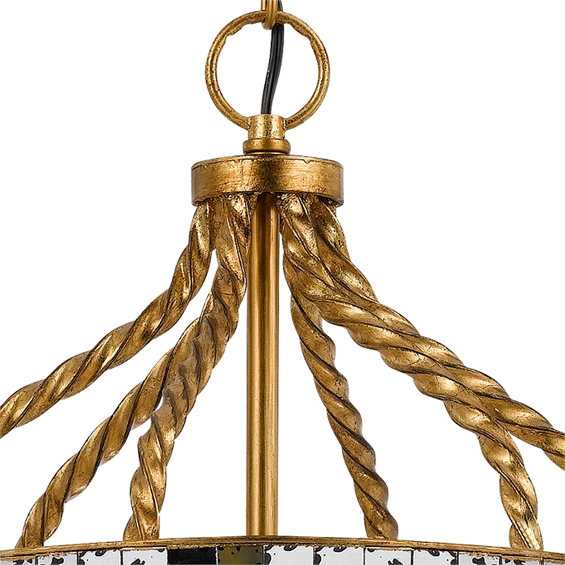 25 Inch Metal Chandelier Pendant- Bird Cage Design- Woven Rope- Gold