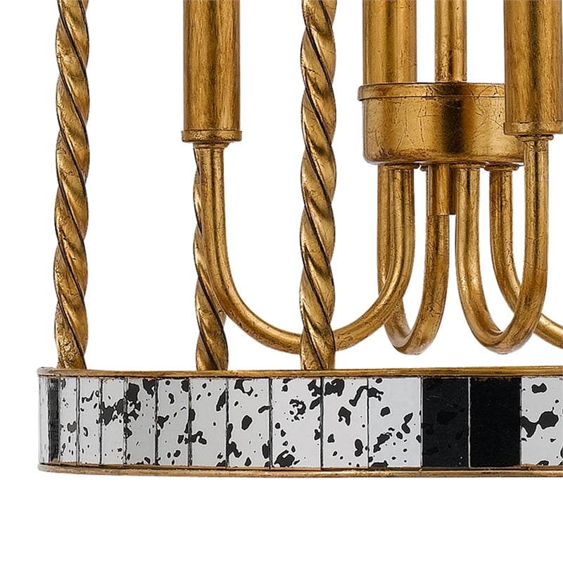 25 Inch Metal Chandelier Pendant- Bird Cage Design- Woven Rope- Gold