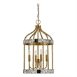 25 Inch Metal Chandelier Pendant- Bird Cage Design- Woven Rope- Gold