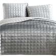 3 Piece King Size Coverlet Set with Stitched Square Pattern- Silver