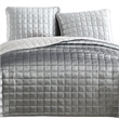 3 Piece King Size Coverlet Set with Stitched Square Pattern- Silver