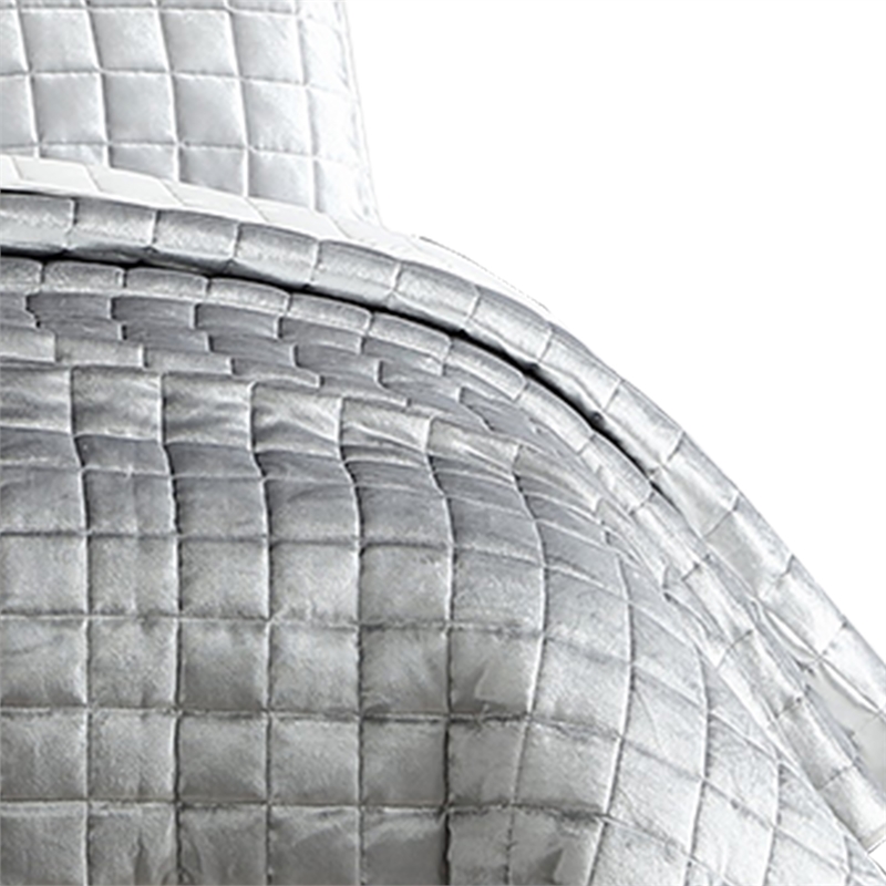3 Piece King Size Coverlet Set with Stitched Square Pattern- Silver
