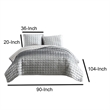 3 Piece King Size Coverlet Set with Stitched Square Pattern- Silver