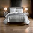 3 Piece King Size Coverlet Set with Stitched Square Pattern- Silver