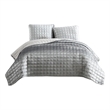 3 Piece King Size Coverlet Set with Stitched Square Pattern- Silver