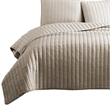 3 Piece Crinkles King Size Coverlet Set with Vertical Stitching- Brown