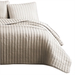 3 Piece Crinkles King Size Coverlet Set with Vertical Stitching- Brown