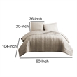 3 Piece Crinkles King Size Coverlet Set with Vertical Stitching- Brown