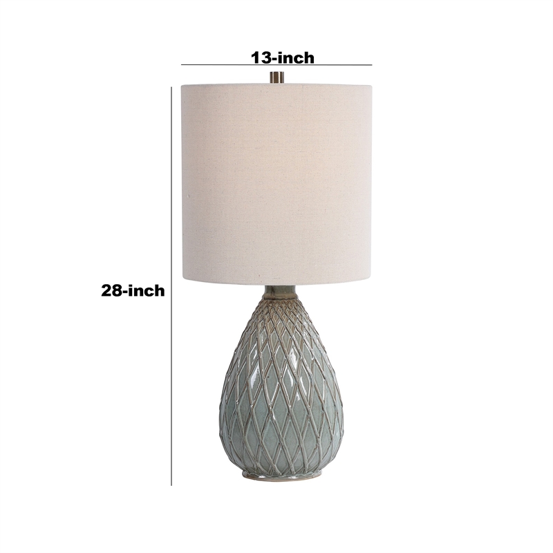 Pot Bellied Ceramic Table Lamp with Diamond Pattern- Gray
