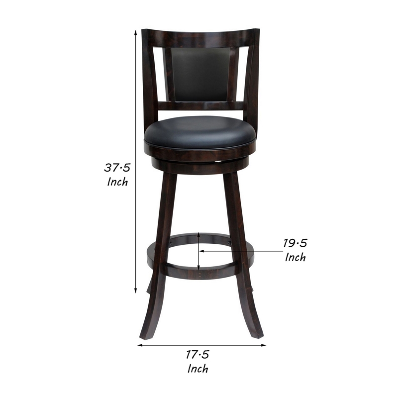 24 Inches Swivel Wooden Frame Counter Stool with Padded Back- Dark Brown