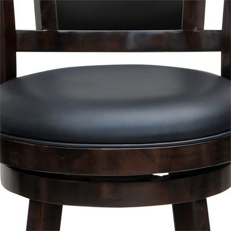 24 Inches Swivel Wooden Frame Counter Stool with Padded Back- Dark Brown