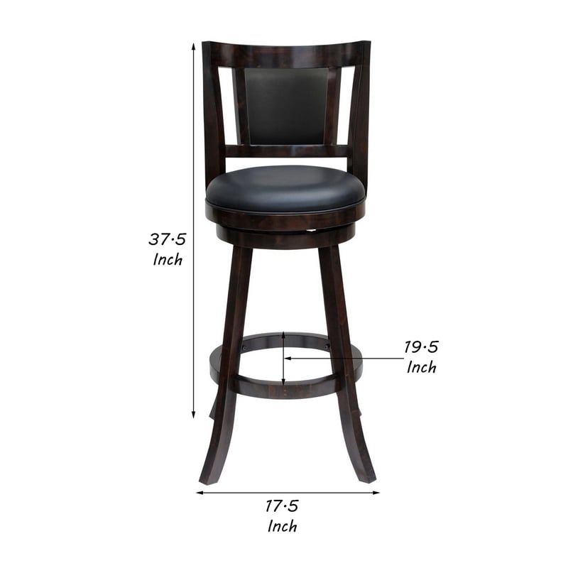 24 Inches Swivel Wooden Frame Counter Stool with Padded Back- Dark Brown