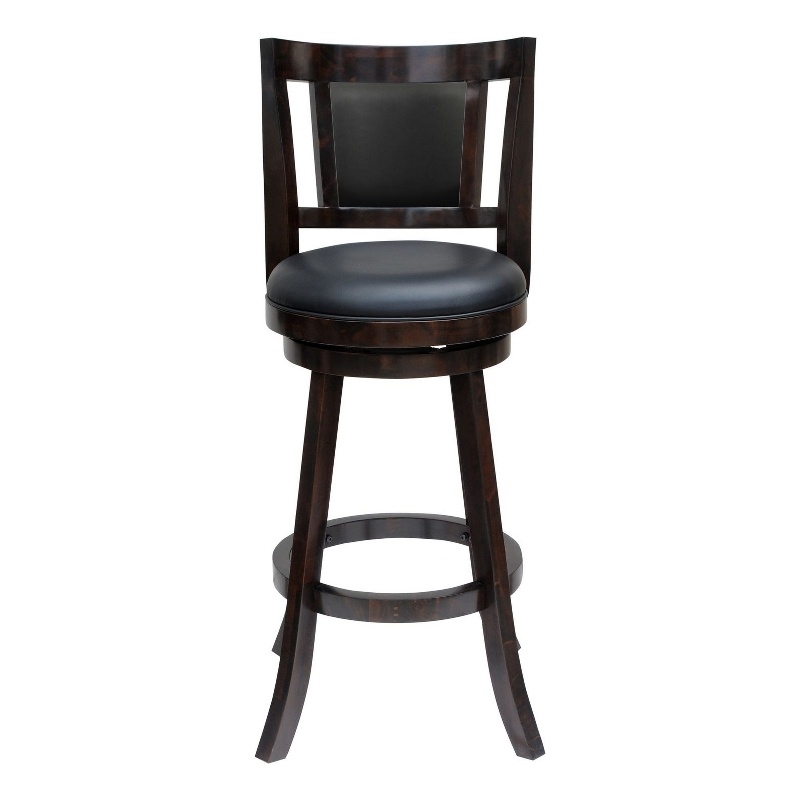 24 Inches Swivel Wooden Frame Counter Stool with Padded Back- Dark Brown