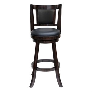24 Inches Swivel Wooden Frame Counter Stool with Padded Back- Dark Brown