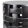 Metal Side Table with Interwoven Drum Base- Black