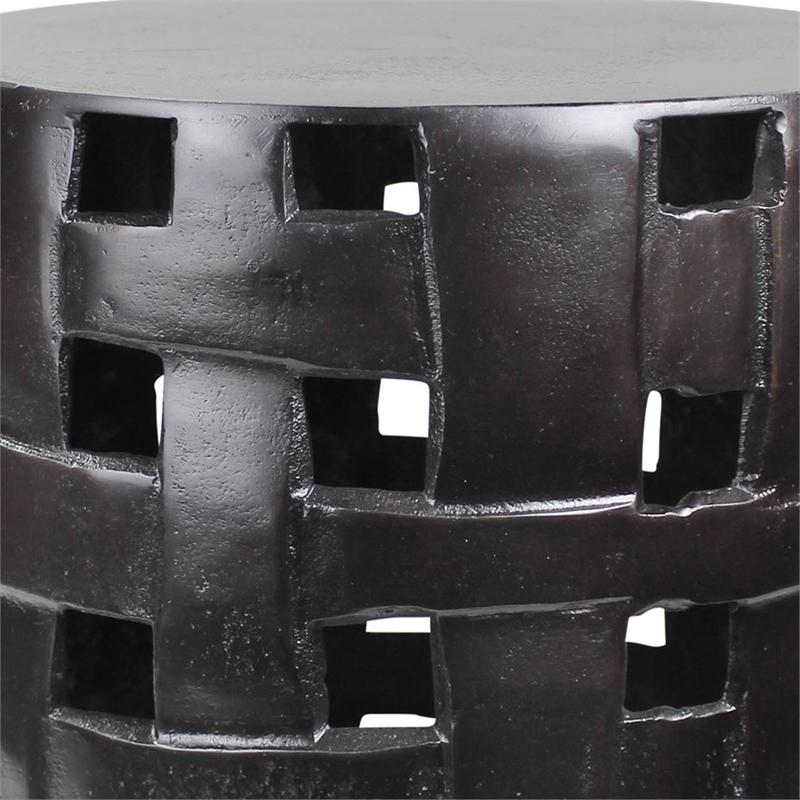 Metal Side Table with Interwoven Drum Base- Black