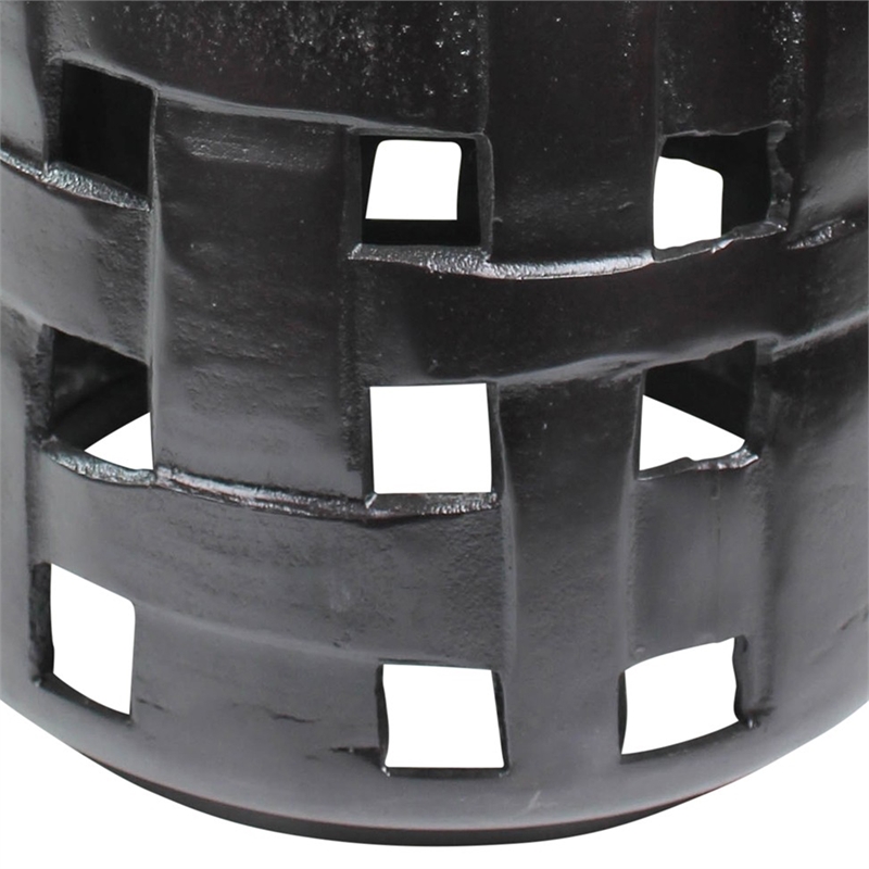 Metal Side Table with Interwoven Drum Base- Black