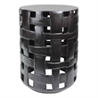 Metal Side Table with Interwoven Drum Base- Black