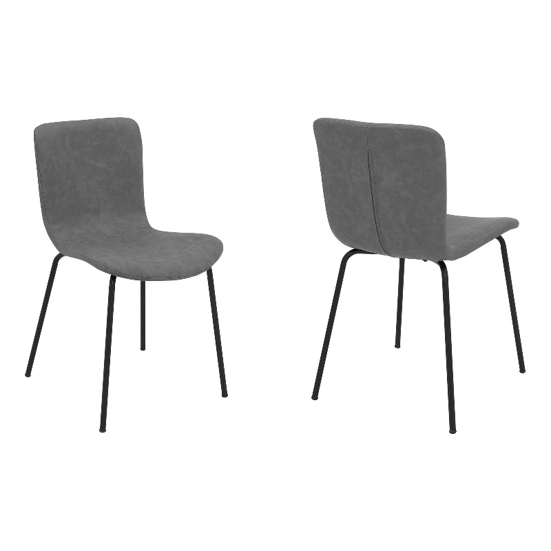 Metal and Leatherette Dining Chair- Set of 2- Gray and Black