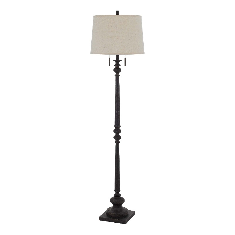 Floor Lamp with Tubular Turned Resin Support and Pull Chain- Dark Bronze