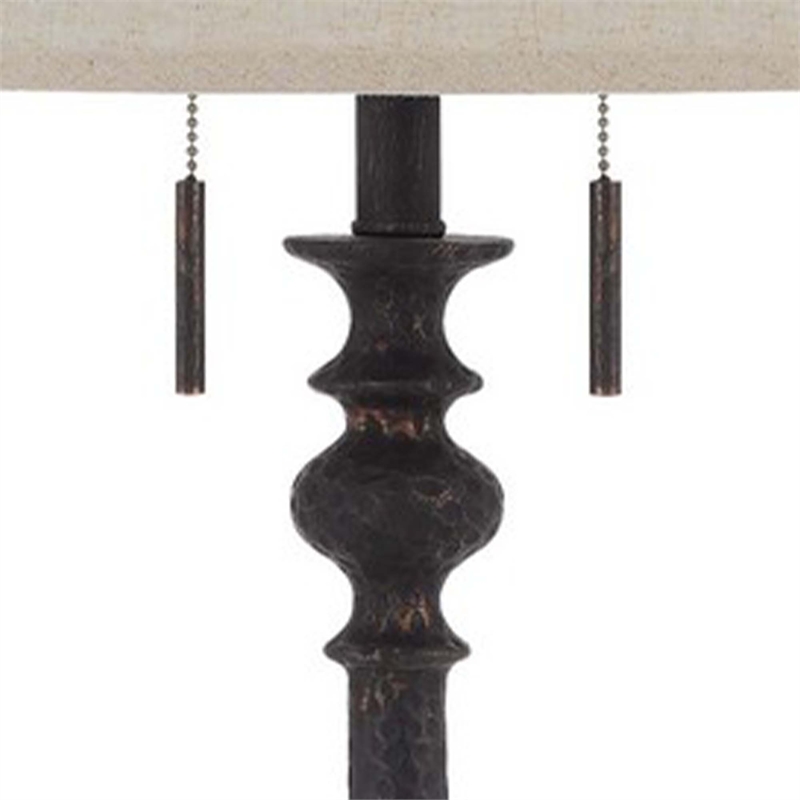 Floor Lamp with Tubular Turned Resin Support and Pull Chain- Dark Bronze