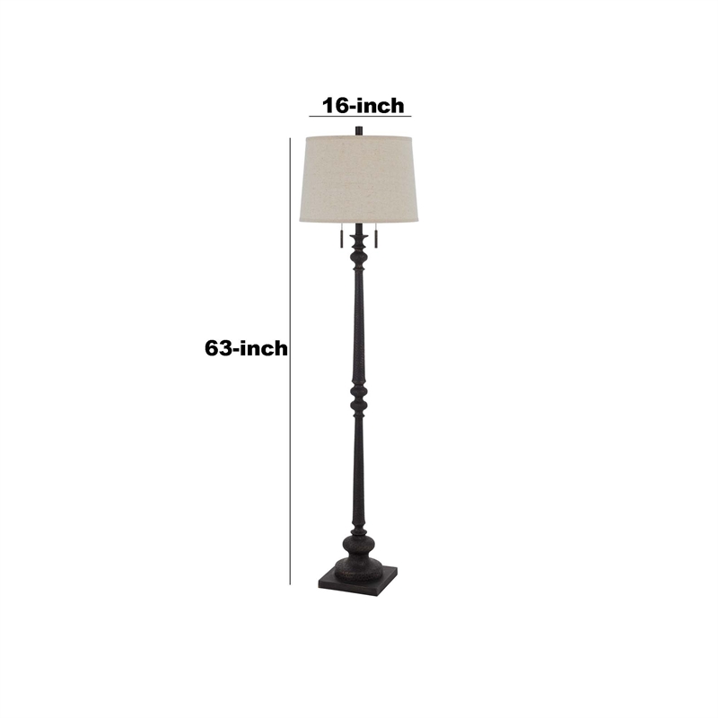 Floor Lamp with Tubular Turned Resin Support and Pull Chain- Dark Bronze