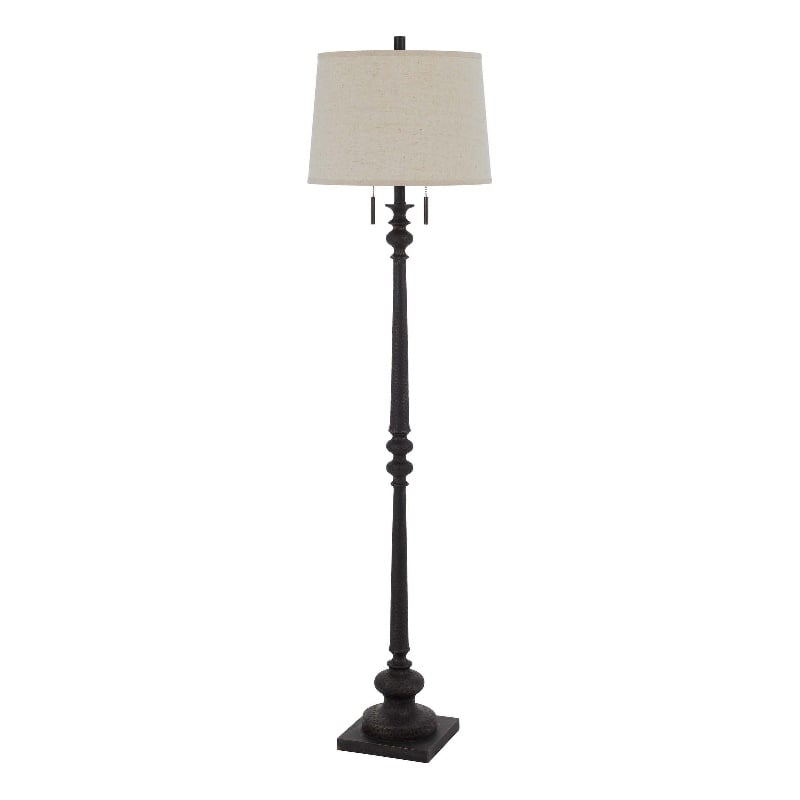 Floor Lamp with Tubular Turned Resin Support and Pull Chain- Dark Bronze