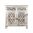 2 Door and 2 Drawer Hand Carved Wooden Frame Buffet- Antique White