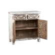 2 Door and 2 Drawer Hand Carved Wooden Frame Buffet- Antique White