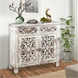 2 Door and 2 Drawer Hand Carved Wooden Frame Buffet- Antique White