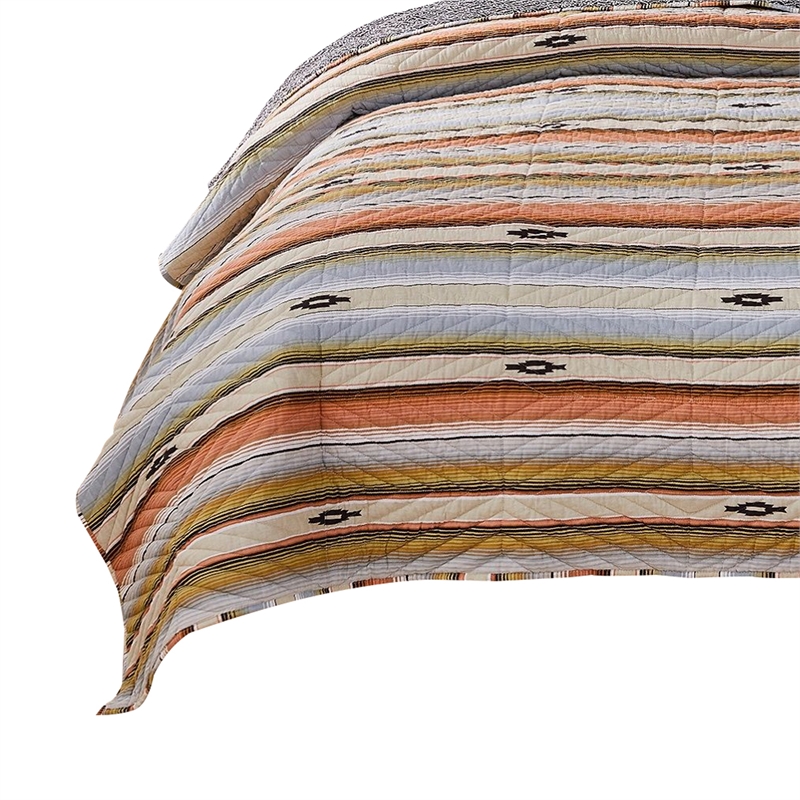 3 Piece Microfiber Full Size Quilt Set with Chevron Print- Multicolor