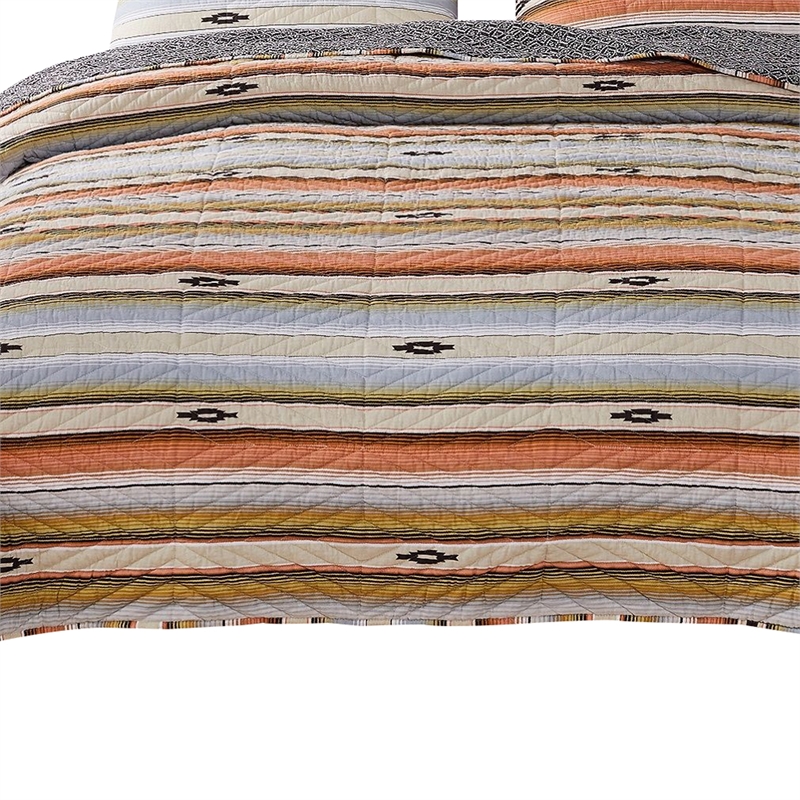 3 Piece Microfiber Full Size Quilt Set with Chevron Print- Multicolor