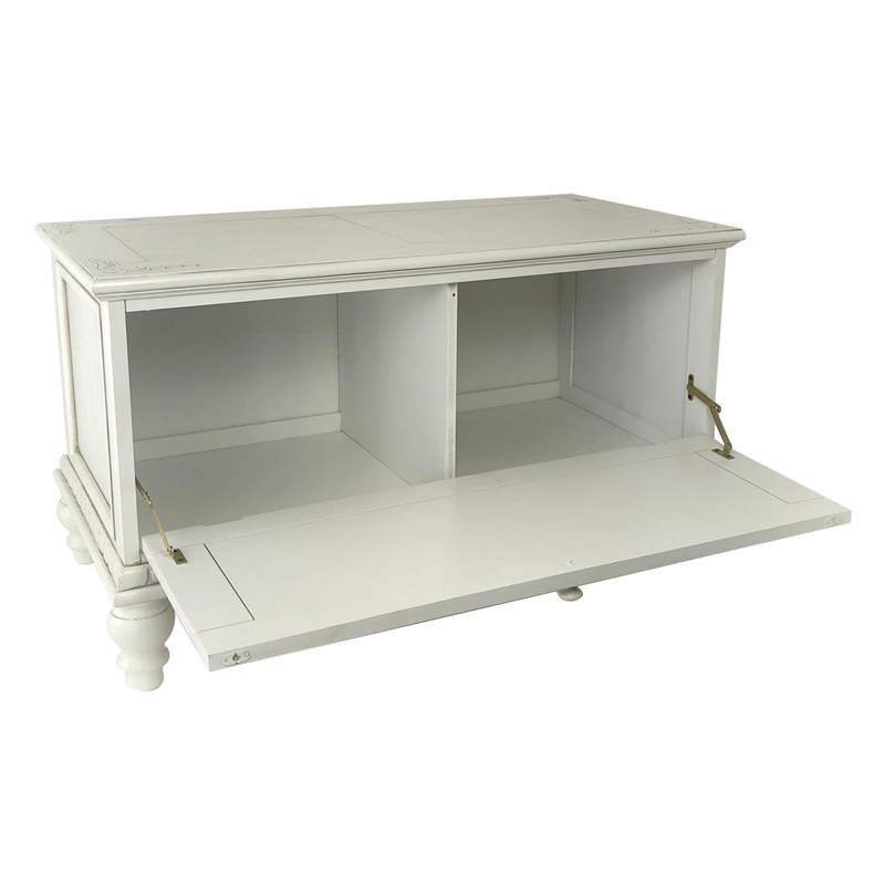 Accent Chest with Drop Down Storage and Carved Details- White