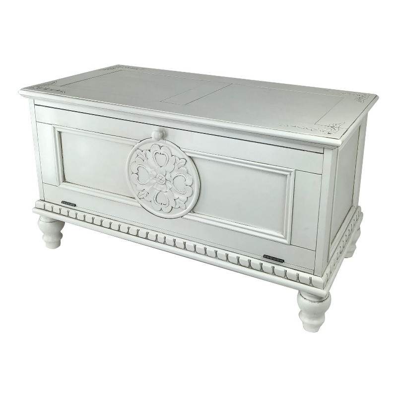 Accent Chest with Drop Down Storage and Carved Details- White