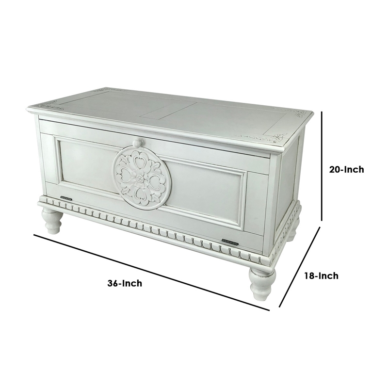 Accent Chest with Drop Down Storage and Carved Details- White