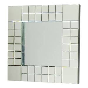 Square Beveled Mirror with Grid Like Accent- Silver
